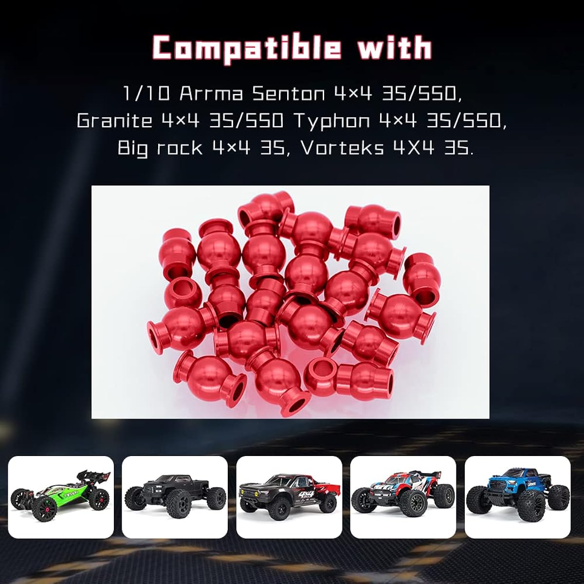GLOBACT 1/10 Arrma Senton Pivot Ball/Granite/Big Rock/Vortec/Typhon/Aluminum Tie Rod Turnbuckle Pivot Ball Shock Pivot Ball Steering Pivot Ball Upgrade Parts Replacement for Arrma AR330515 (22pcs Red)