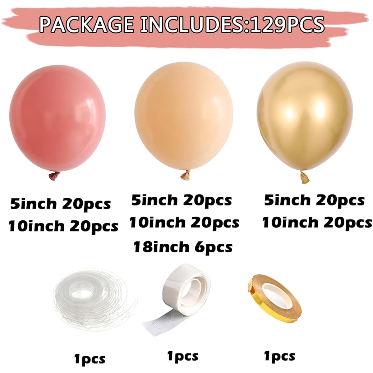 Boho Balloon Garland Kit - 129pcs Retro Pink Balloons, Nude Balloons, Metallic Gold Balloons for Bridal Engagement Baby Shower Birthday Wedding Boho Party Decorations