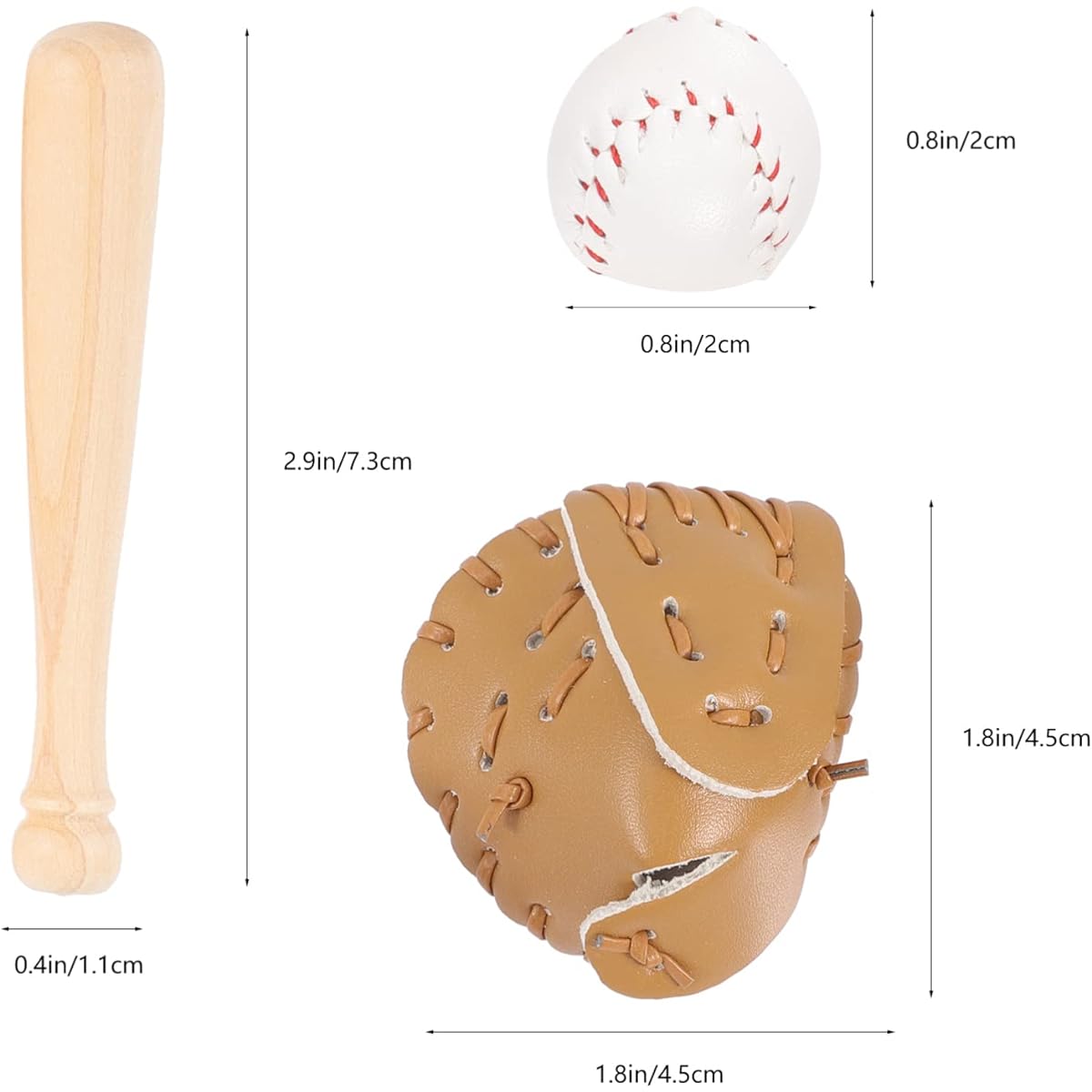 Toyvian Miniature Baseball Bat Glove and Ball Baseball Cake Decoration Dollhouse Accessories Party Favors Set of 2