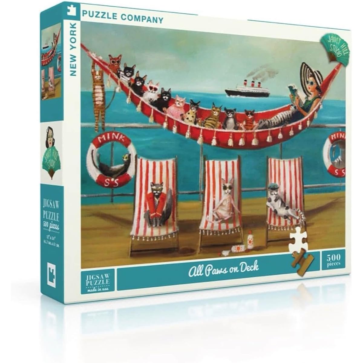 New York Puzzle Company - Janet Hill All Paws on Deck - 500 Piece Jigsaw Puzzle