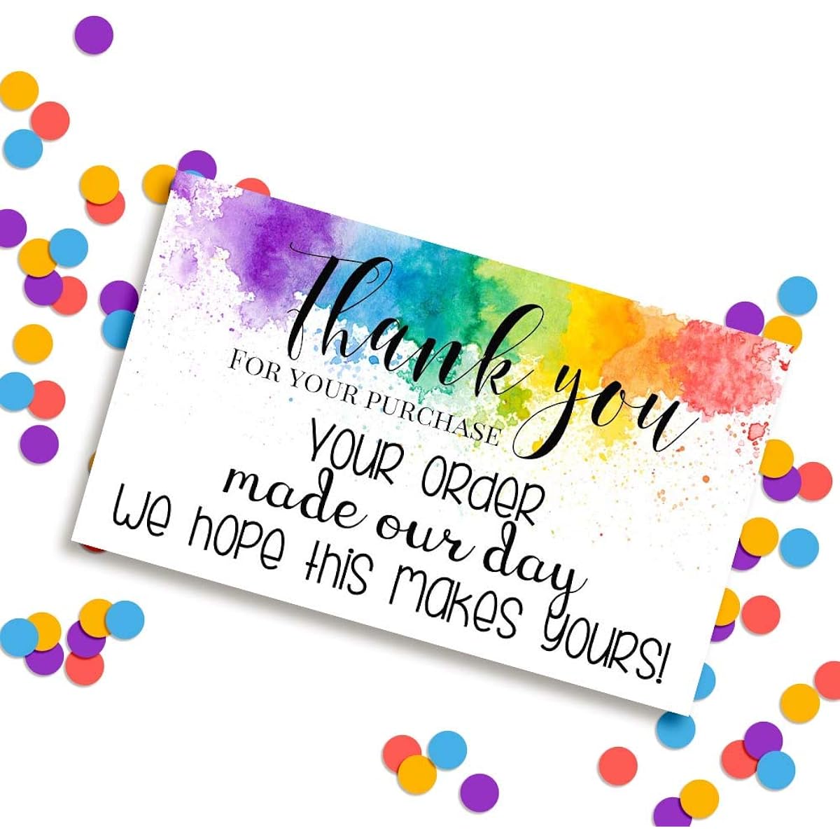 Our Day Watercolor Rainbow Thank You Customer Appreciation Package Inserts for Small Businesses, 2" x 3.5" Single Sided Insert Cards, 100 Count by AmandaCreation