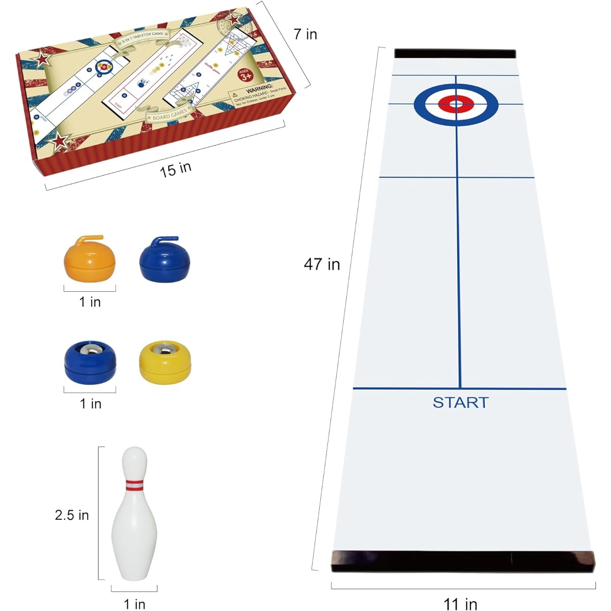 GOTHINK 3-in-1 Table Bowling Game - Mini Curling Shuffleboard Bowling Set Perfect for Family Fun and Parties - Portable Mini Tabletop Game for Kids and Adults Indoor/Outdoor