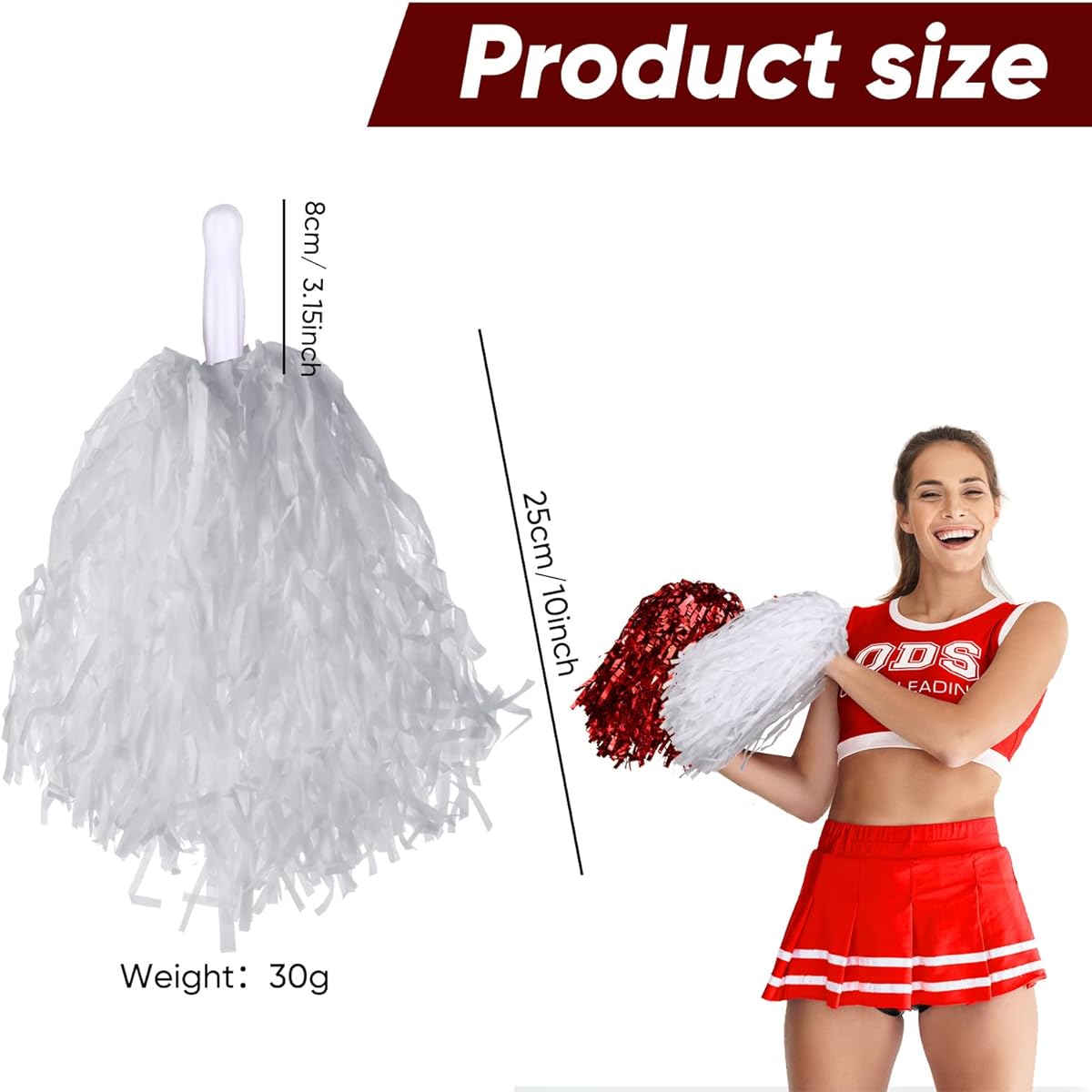 24 Cheerleading Pom Poms with Metallic Foil Handles for Cheer Squad Team Spirited Away Fun Pom Poms for Party Sports Dance Cheer 30 Grams Each Weight