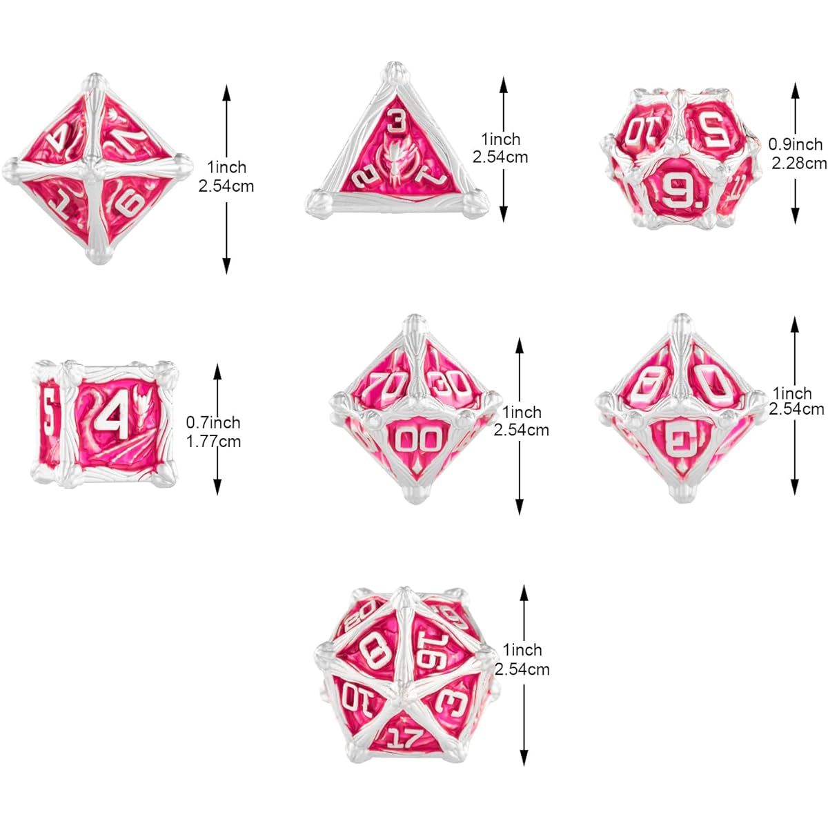 Surpass DND Dice Set, 7 Piece Metal Dice Set, Pathfinder Role Playing Game Dice with Gift Case, Polyhedral Metal Dice for Dungeons & Dragons Games, Game Dice for Tabletop Games, RPG, MTG, Board Games (Pink Dice)