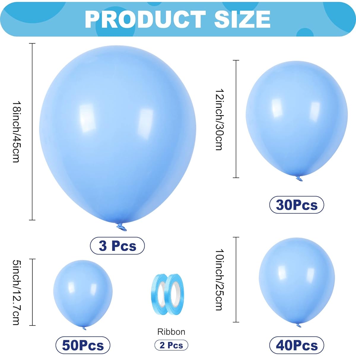 Light Blue Balloons 123 Balloons Different Size 18" 12" 10" 5" Light Blue Latex Balloons Garland Arch Kit for Birthday Wedding Baby Shower Anniversary Gender Reveal Party Supplies