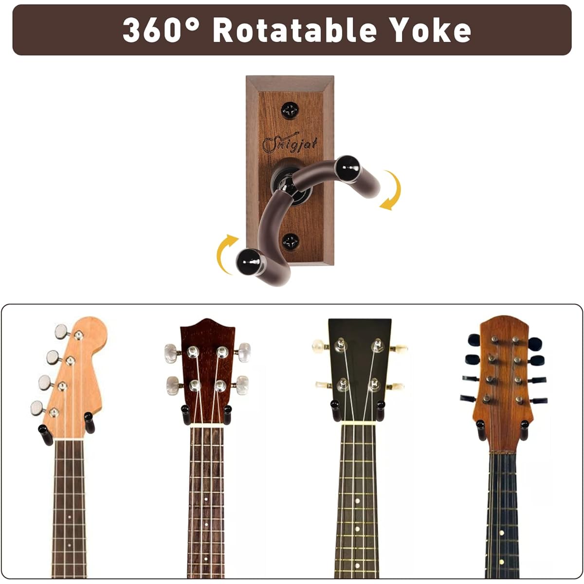 Ukulele Wall Mount, 2 Pack Ukulele Hanger for Wall Vertical Display, Hardwood Ukulele Holder with Screws, Ukulele Wall Hook for Mandolin Uke Soprano Pineapple Concert Baritone and Tenor