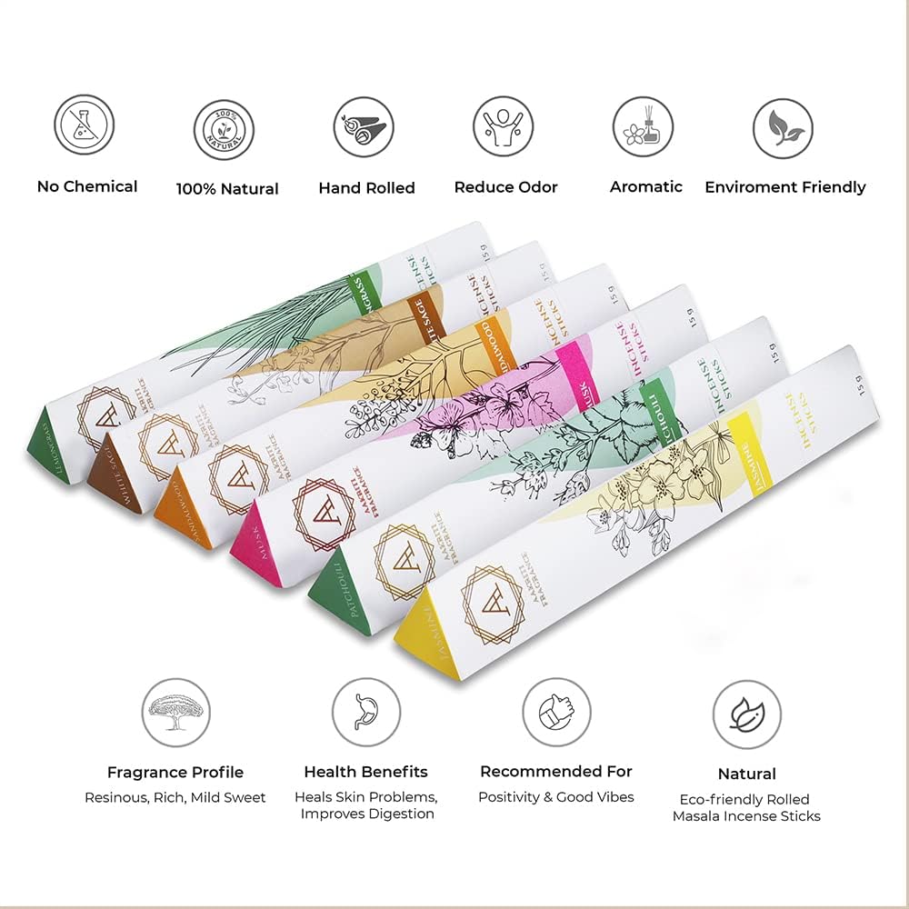 Aakriti Incense Sticks Assorted Organic Masala Sticks Set 15 Gram, Total 90 Grams (SET 2)