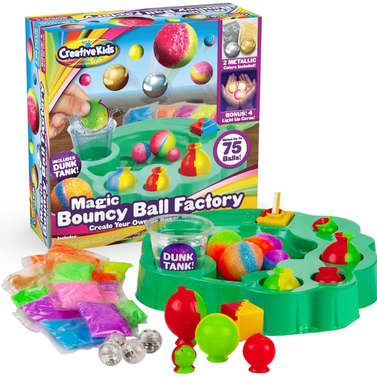 Magic Bouncy Ball Factory Set - Make 75 Amazing DIY Bouncy Balls, Light Up Magic Balls! Science Kit for Kids, Great for Science Projects and Science Parties!