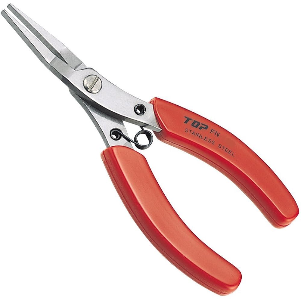 Top (TOP) Flat nose pliers, tip 1.2mm, no serrations, with spring, flat shape, stainless steel *6 pieces FN-100
