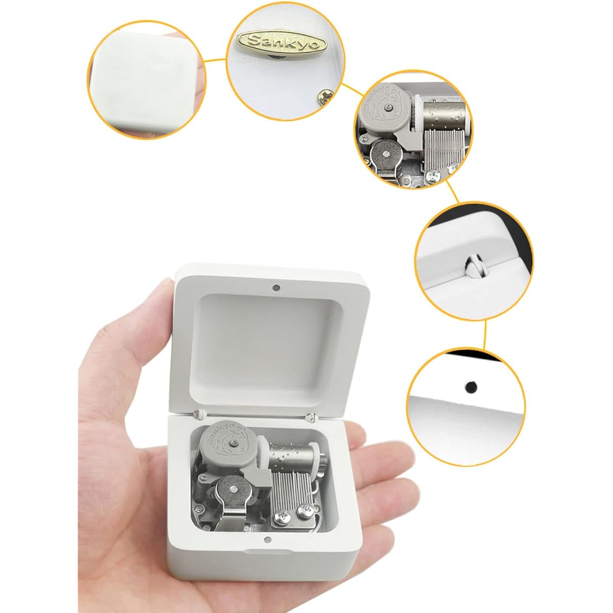 Sinzyo Vintage Wooden Carved Mechanism Music Box Wind-up Music Box Christmas Gift Merry Go Round of Life Music Box (White Wooden Box)