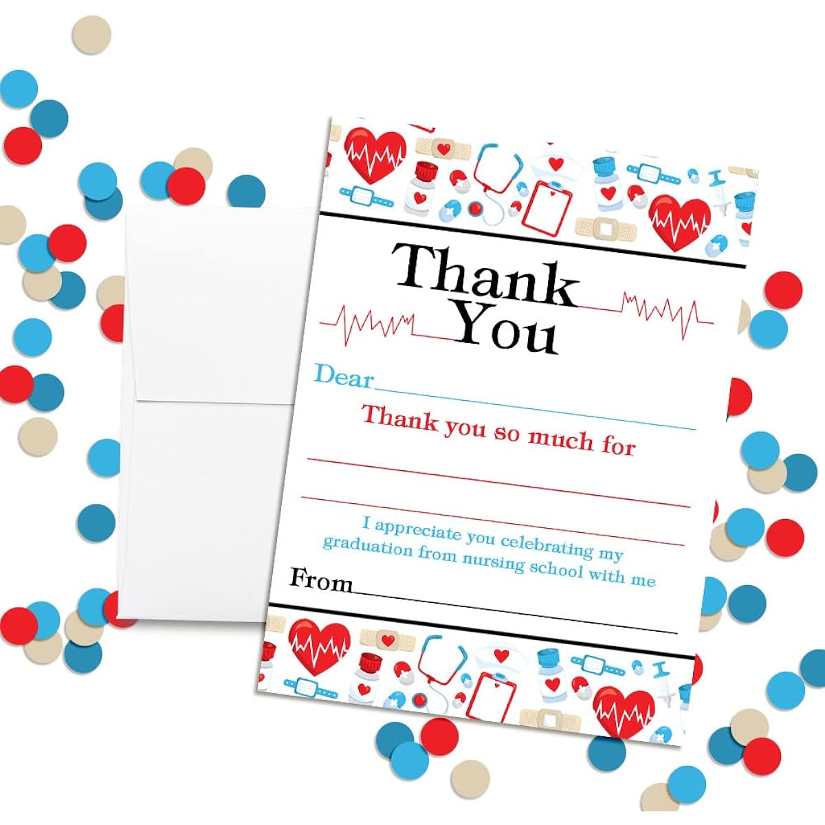 AmandaCreation Nursing School Graduation Theme Thank You Notes, 10 4 x 5.5 Inch Blank Cards with 10 White Envelopes