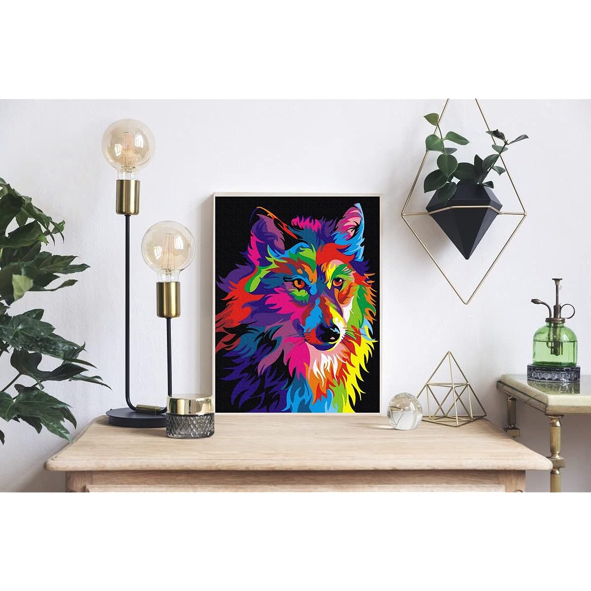 Komking DIY Acrylic Paint by Numbers Kit for Adults Beginners Colorful Animal Paintings on Canvas with Frame 12x16inch - Colorful Wolf