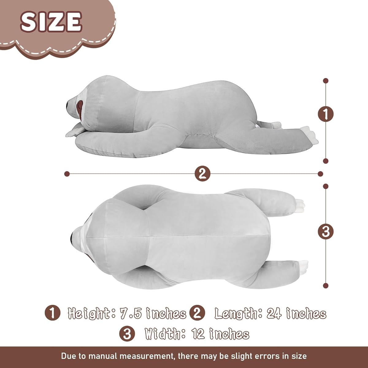 My OLi 24" Sloth Plush Toy Cuddle Pillow Stuffed Animal Sloth Plush Soft Cuddle Pillow Plush Toy Gift for Kids Adults
