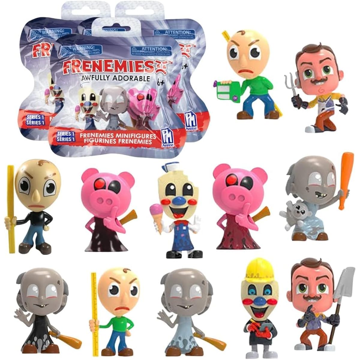 Frenemies Blind Bag Party Favors 3 Pack - Set of 3 Frenemies Mystery Figures with Piggy, Baldi, Granny and More Stickers Video Game Minifigures for Kids