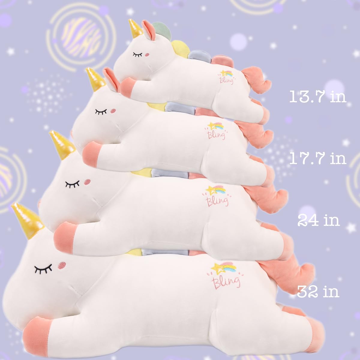 ARELUX 32" Cute Unicorn Plush Toy Stuffed Animal Soft Cuddly Animal Huggable Pillow Big Unicorn Body Squishy Great Gift for Kids Girls Room Decor