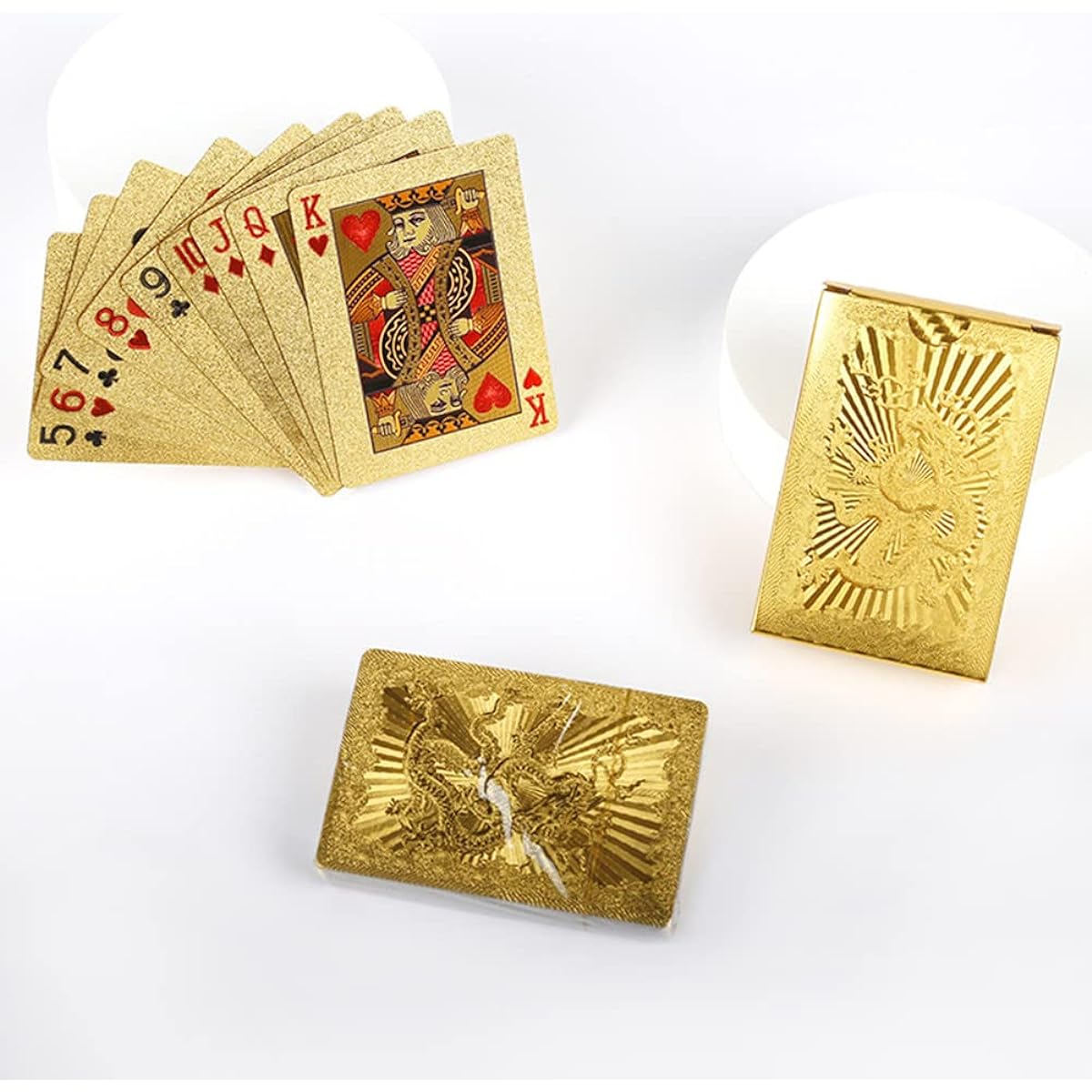 IvyMei Dragon Playing Cards Waterproof Gold Playing Cards Plastic Gold Foil Poker PVC High Flexible Poker Cards Gold Foil Playing Cards 2 Pack