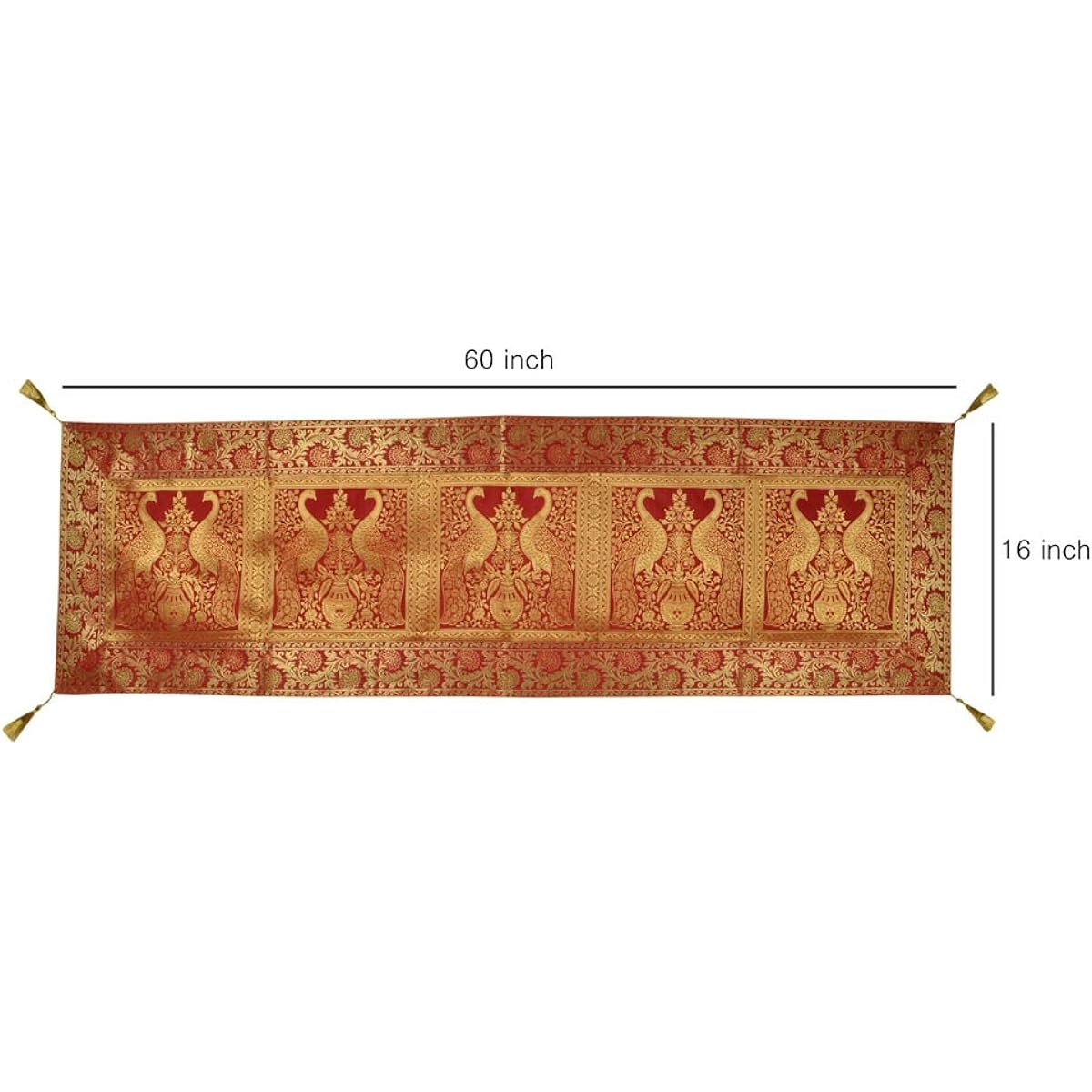 Lalhaveli Ethnic Elephant Peacock Design Maroon Silk Table Runner 152 x 41 Cm