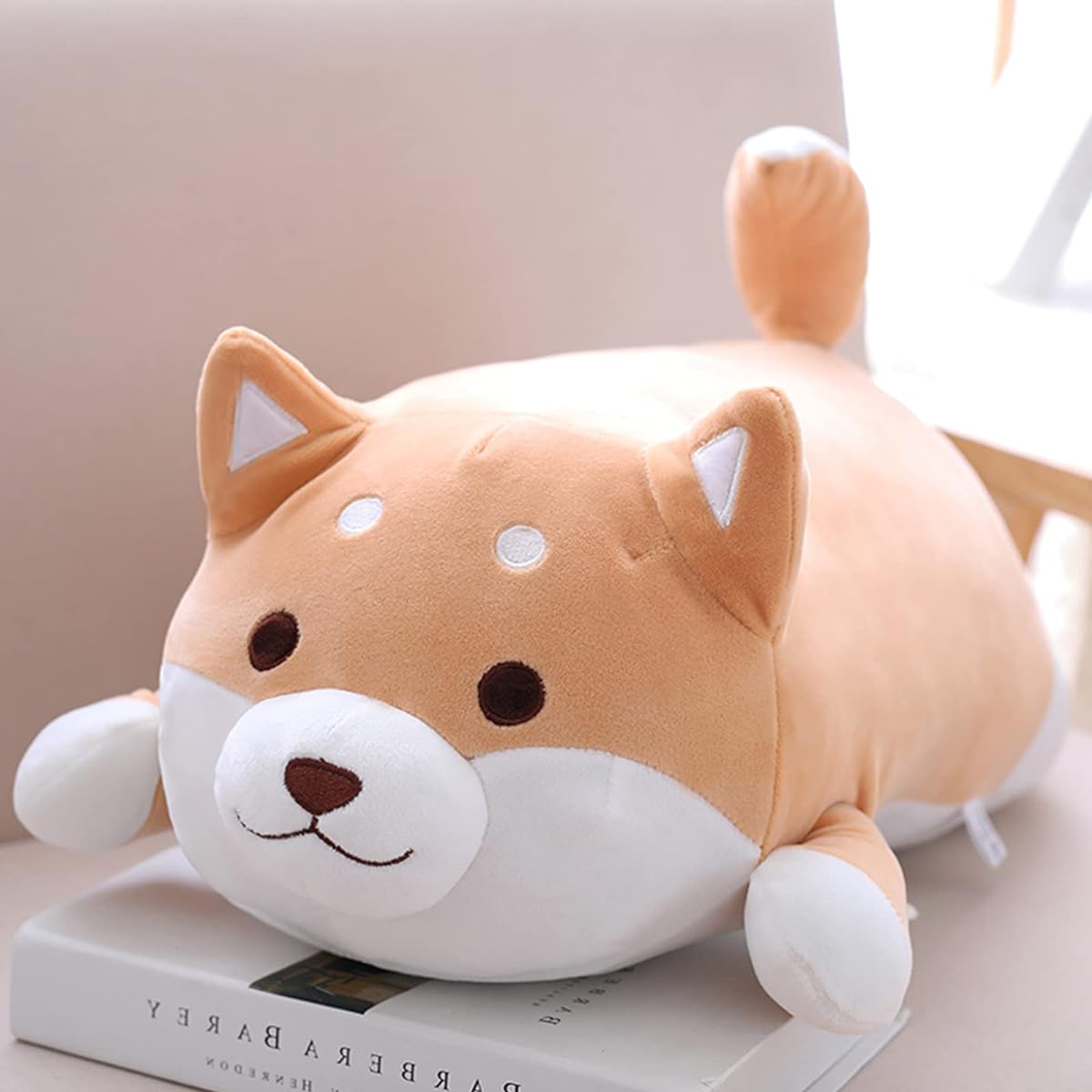 Shiba Inu Plush Pillow Soft Cute Corgi Stuffed Animal Doll Toy Gift Valentine Christmas Birthday Bed Sofa Chair Brown Round Eyes 21.3 Inch