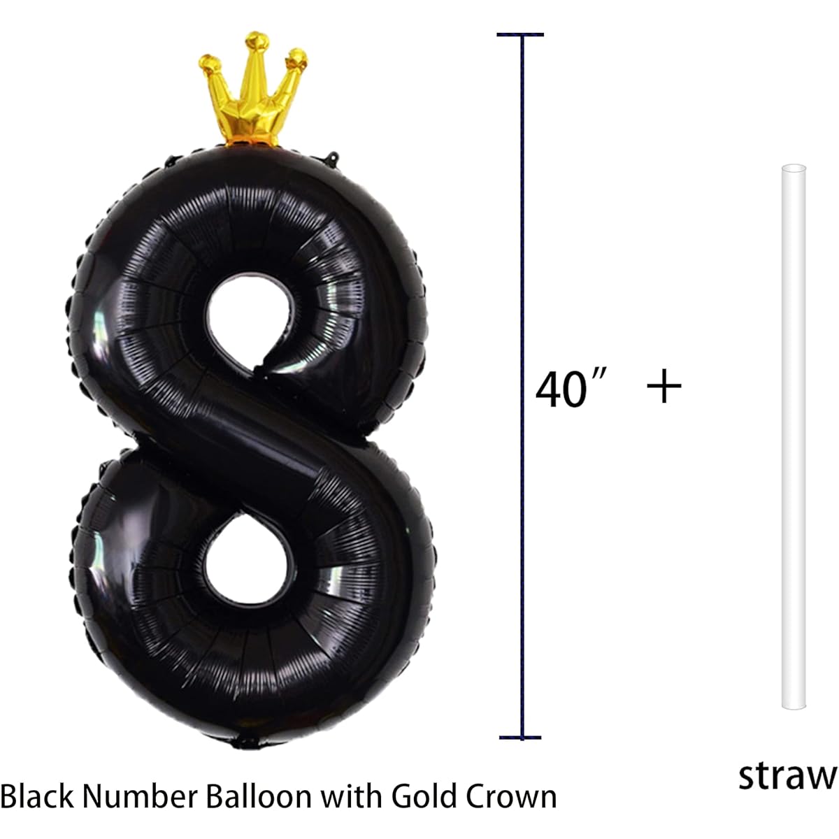 Gifloon Black Number 8 Balloons with Crown,Large Number Balloons 40 Inch for 8th Birthday Party Decorations,8th Birthday Sign Decor