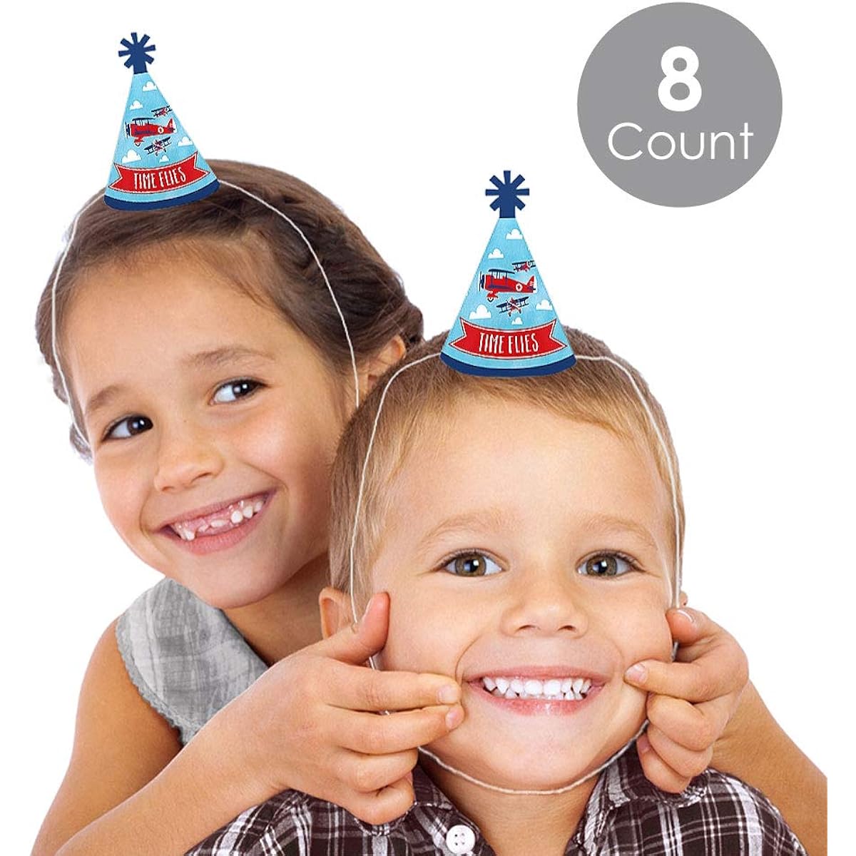 Big Dot of Happiness Taking Flight - Airplane - Mini Cone Vintage Airplane Baby Shower Birthday Party Hat - Small Party Hat - Set of 8