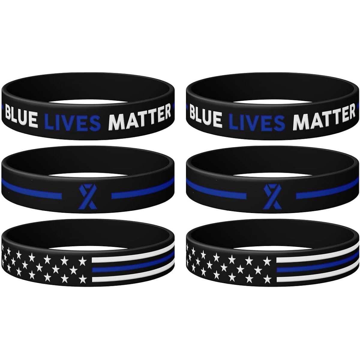 Blue Lives Matter Silicone Bracelets Wristbands Thin Blue Line Bracelets Wristbands with American Flag Support Police Police Party Favors Police Officer Gifts Pack of 12