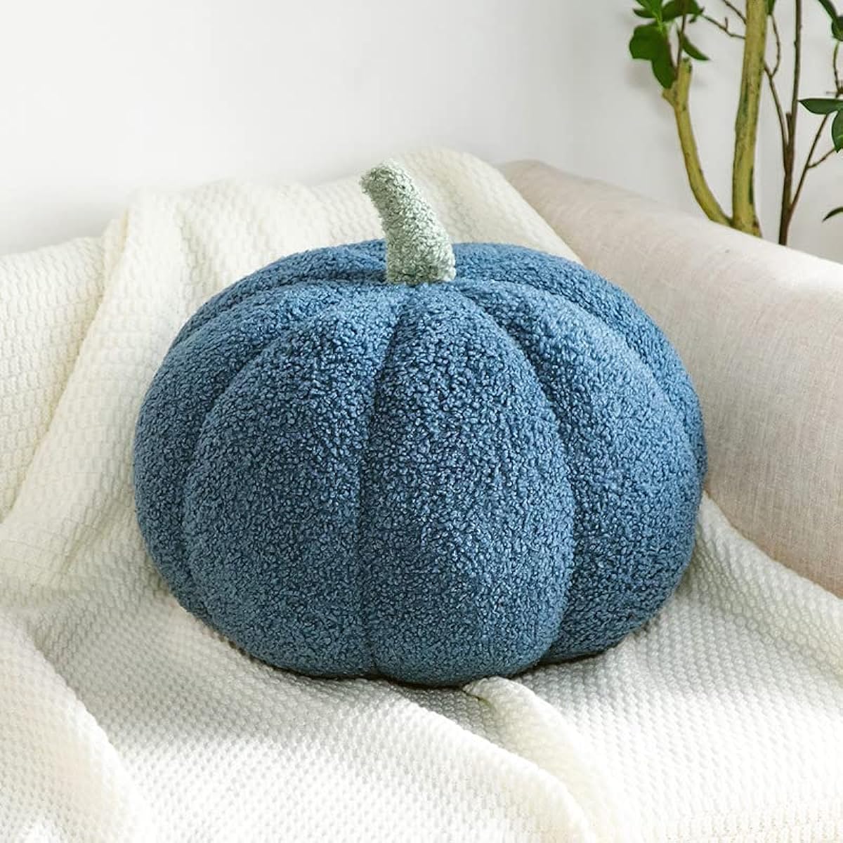 COSGOO 3D Pumpkin Throw Pillow Hug Fluffy Pumpkin Stuffed Pumpkin Stuffed Animal Toy Pumpkin Cushion Pumpkin Home Decoration for Halloween Christmas Birthday Party (Blue 14 inch)