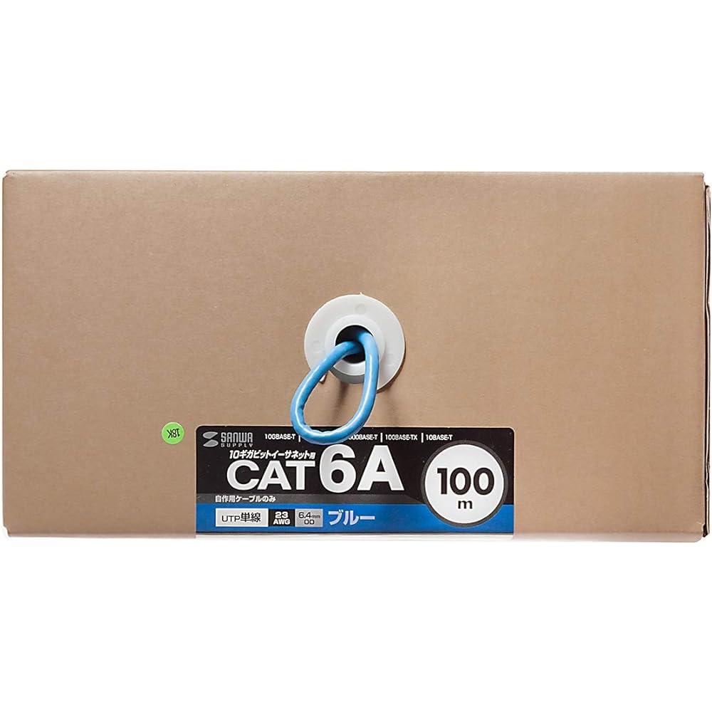 Sanwa Supply CAT6A LAN Cable Only Homemade UTP Single Wire Cable for Modem (100m) 10Gbps/500MHz RJ45 Blue KB-T6A-CB100BL