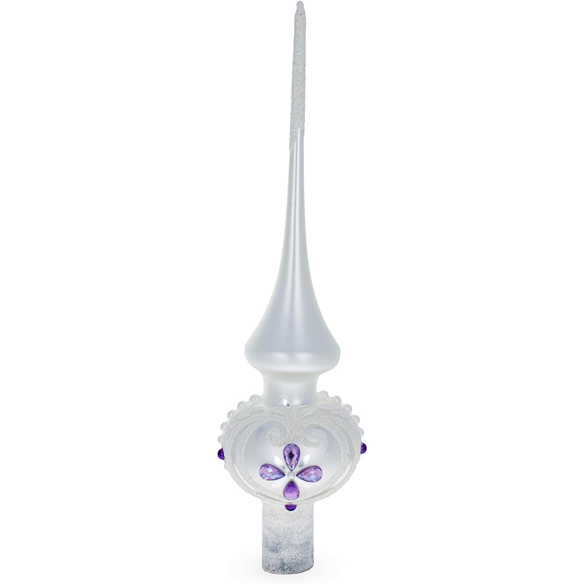 Purple Jewel Star White Glitter Glass Christmas Tree Topper 11"
