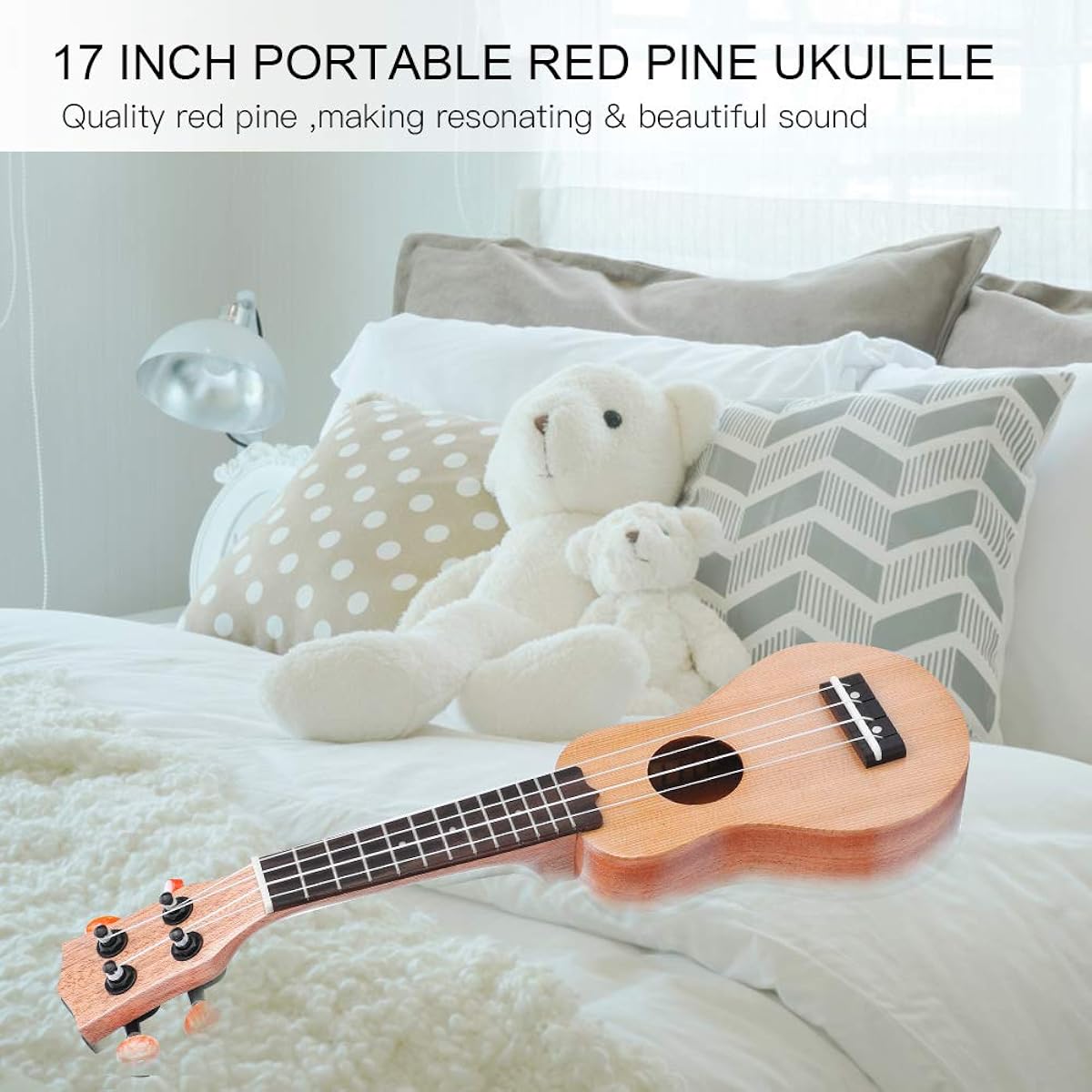 ukelele Beginner 17" Portable Akamatsu Ukulele Solid Mini Travel Guitar with Bag Concert Ukulele Baritone Ukulele