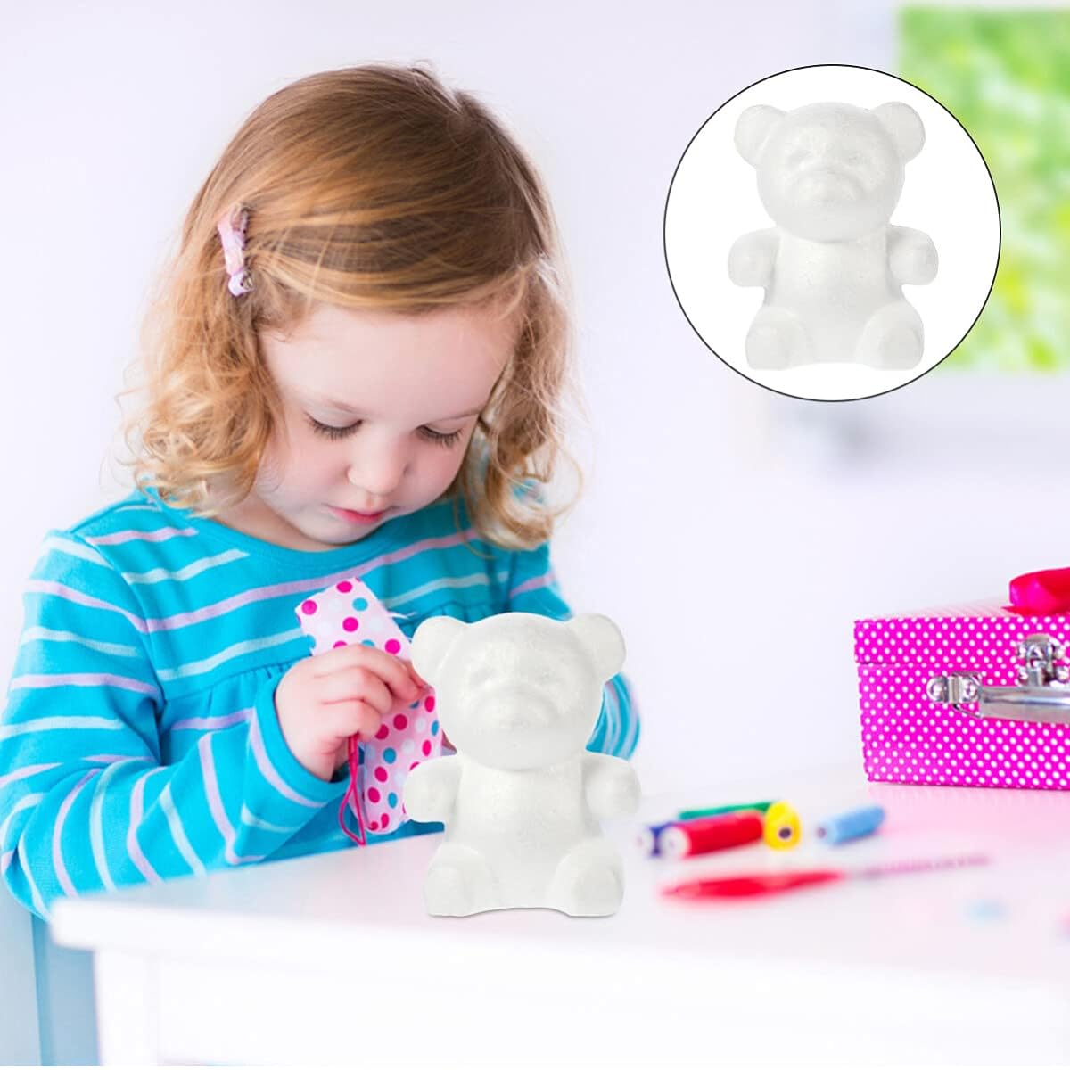 Amosfun Styrofoam Polystyrene Modeling Foam Bear Shape Craft Foam Balls Rose Bear Christmas Flower Arrangement Supplies 2pcs