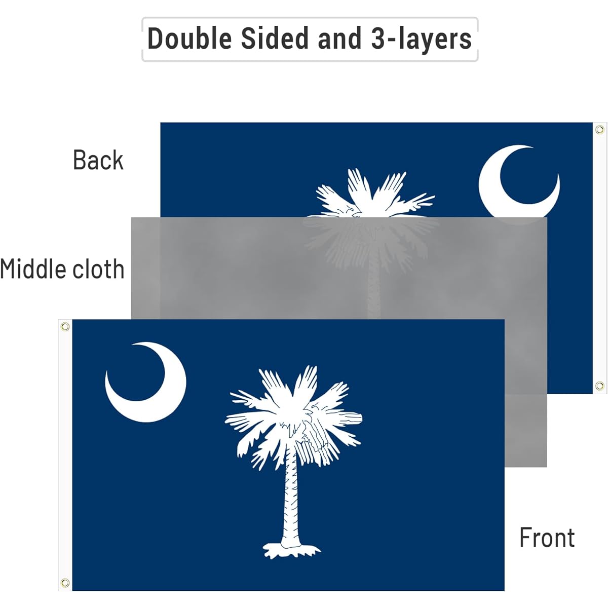 AMZFLAG South Carolina State Flag 3x5ft Made in the USA Heavy Duty 3 Layer SC South Carolina State Flag Thick Material Palmetto State Flag with 2 Brass Grommets