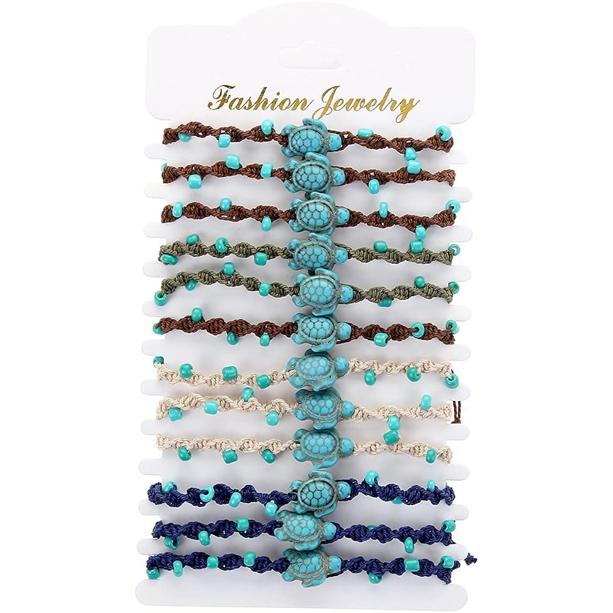COLORFUL BLING 12pcs Adjustable Natural Seashell Starfish Cowrie Strand Bracelet Handmade Braided Turtle Tortoise Shell Beaded Bracelet for Women Girls Surfer Beach Friendship Jewelry