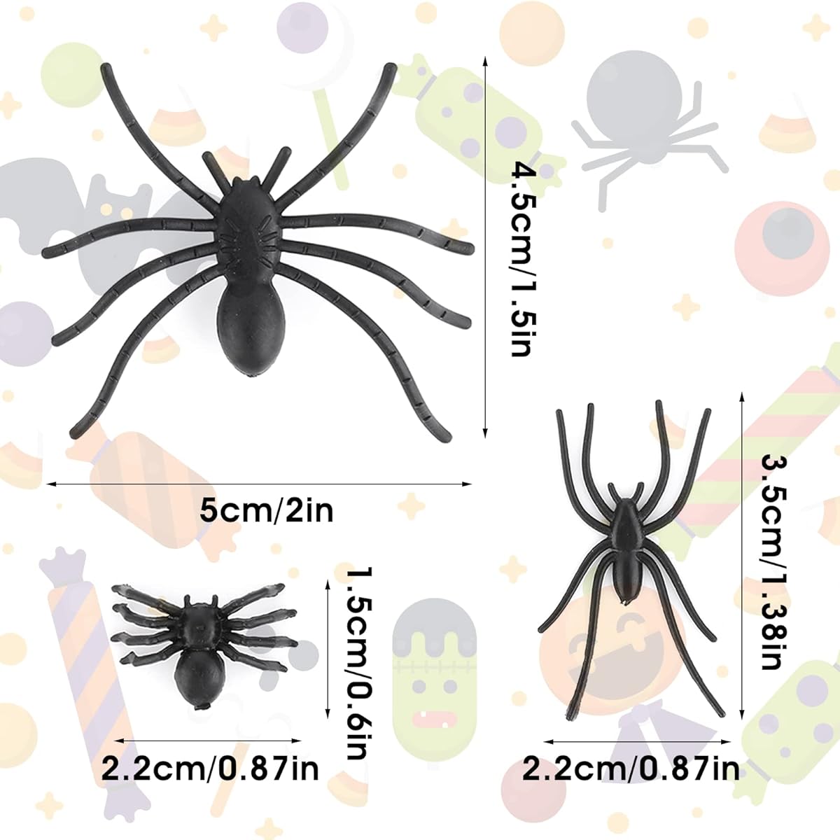 ABEILLO 3 Sizes 120 Pieces Halloween Plastic Spiders, Fake Plastic Spiders, Realistic Spiders for Halloween Prank Props Decoration