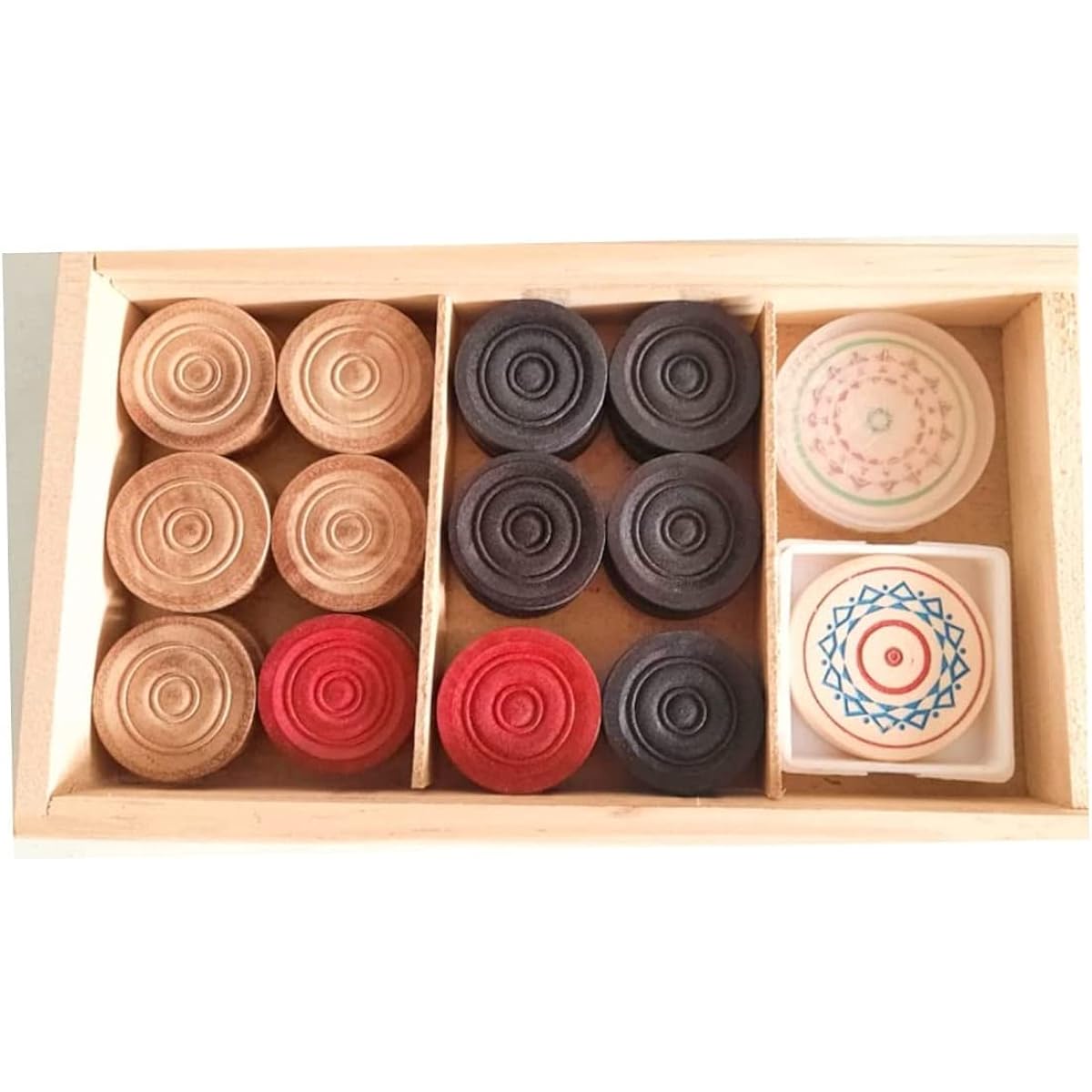AnNafi® Carrom Coins Wood | 24 Attractive Wooden Carrom Coins + 1 Premium Striker | Carrom Board Coin Set | For Checkers (Wooden Coins)