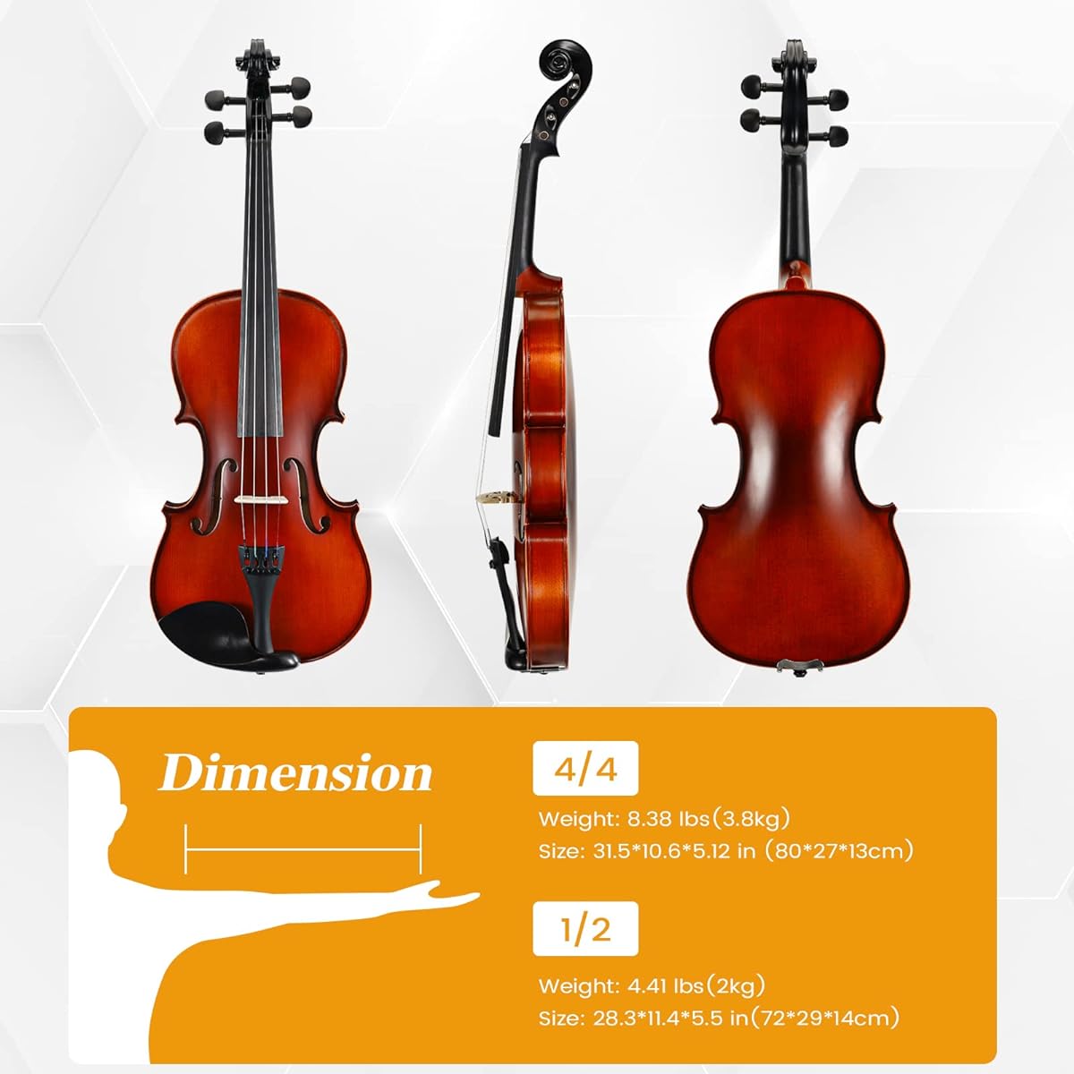 Asmuse Full Size 4/4 Violin Kit Premium Solid Wood Starter Violin with Bow Case for Beginners Adults Kids (Red)