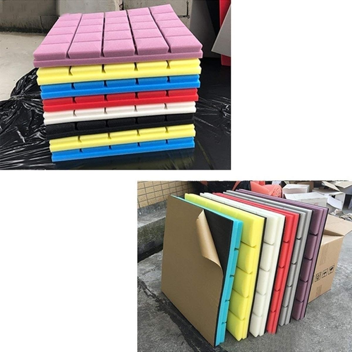 Anti-noise Indoor Soundproofing Foam Panels, Color Square Acoustic Panels Environmental Protection Durable Sound Absorbing Cotton 10PCS Home Products (Grey) (Yellow)