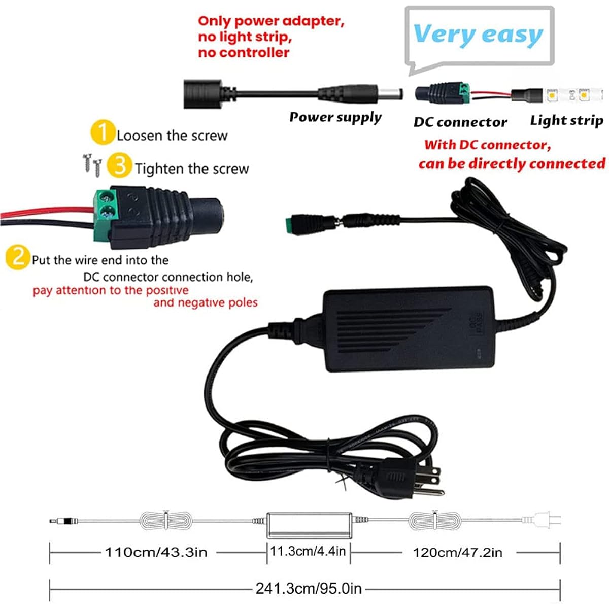MTYTOT 12V 5Amp Power Adapter 100V-240V AC to DC 12 Volt 5A 3Amp 2A 1A AC/DC Power Adapter Supply Transformer 5.5mmX 2.5mm 2.1mm Plug for 12V LED Strip Light Security Camera