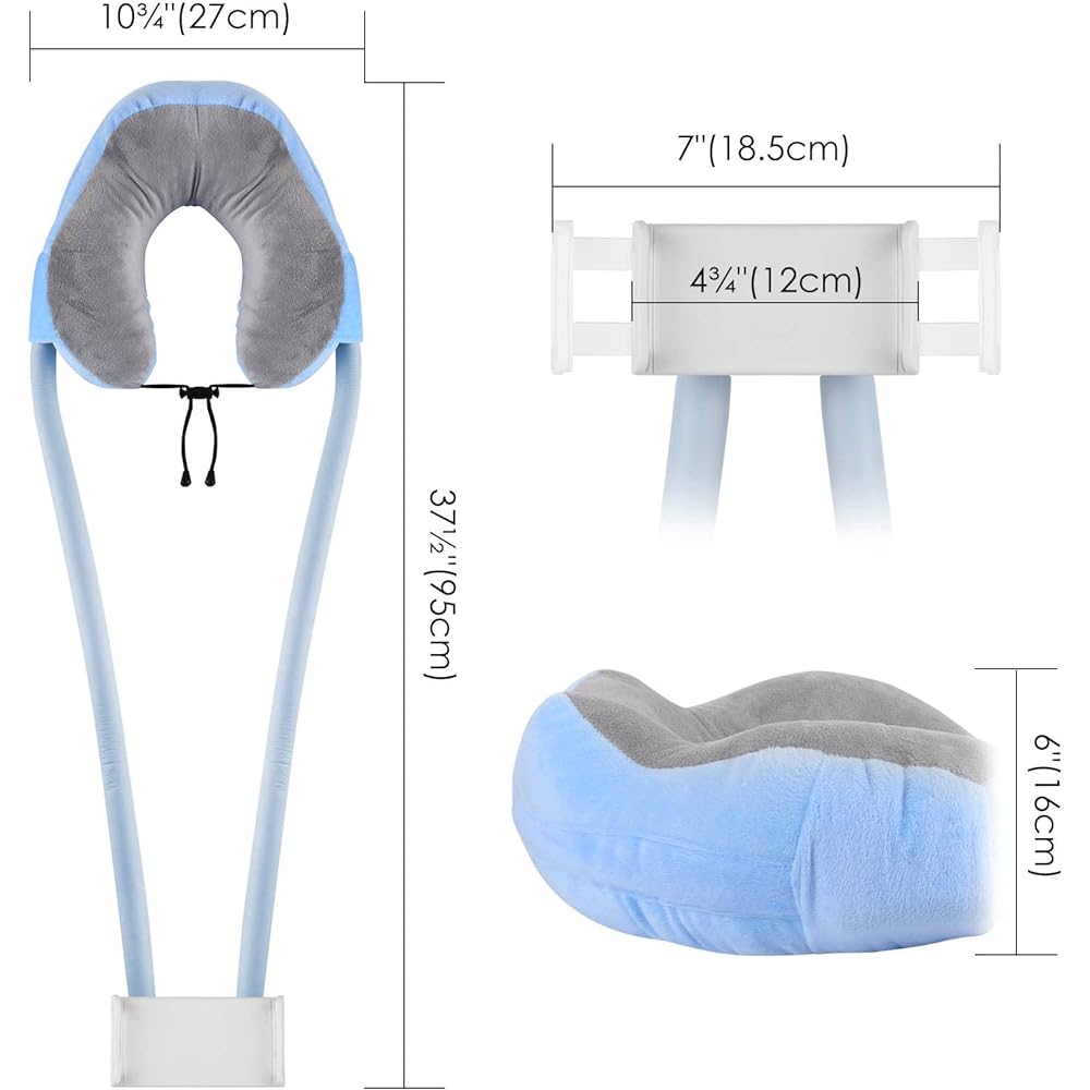 Linkidea Neck Pillow Cell Phone Holder for Bed 2 in 1 Adjustable Gooseneck Cell Phone Stand with 360 Clip Flexible Tablet Arm Pillow for Neck Compatible with 4"-10" Smartphone Size (Blue)
