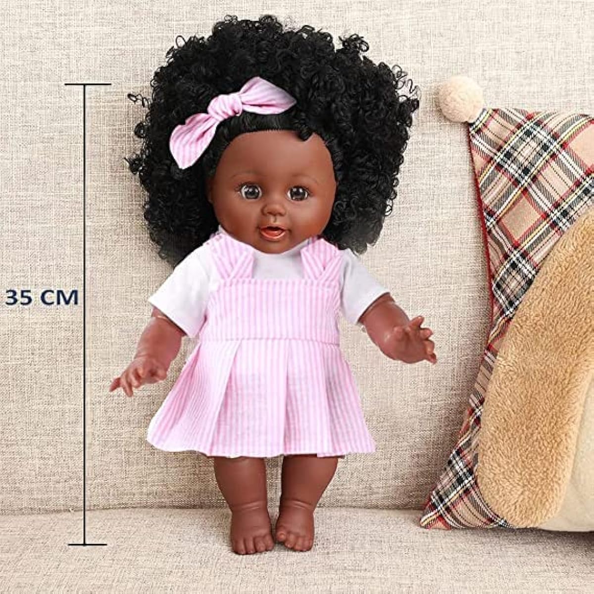 Baby Play Black Doll Vinyl 35cm' - American Girl Baby Doll for Baby Girl-Reborn Baby Doll Doll, Life Size American Girl Doll - Perfect for Girls' Birthdays Black Curly Hair.