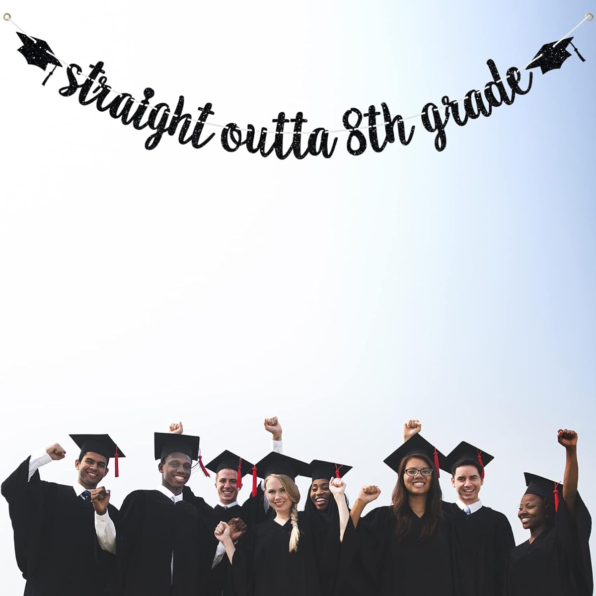 Straight Outta 8th Grade Banner, 8th Grade Graduation Decorations, Congratulations to the Class of 2023, Graduation Party Decorations, Black Glitter