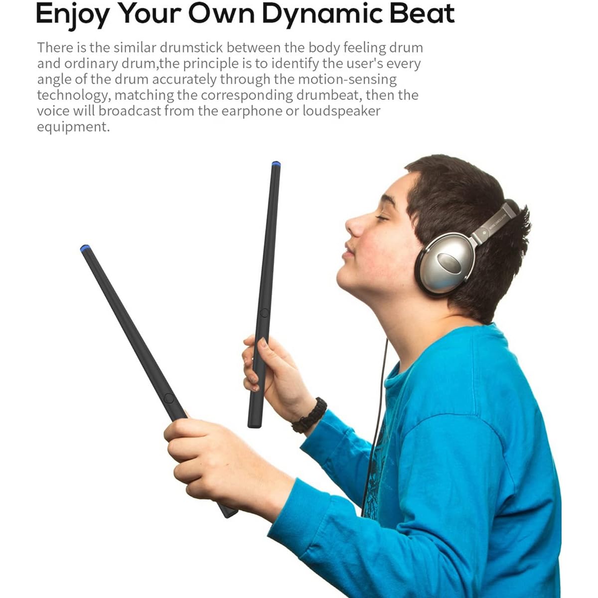Air Electronic Drum Set with 2 Foot Sensors, Air Electronic Drums, Virtual Drumsticks for Portable Practice, Somatosensory Support MIDI, for Home, Office, Garden, Toy Gift