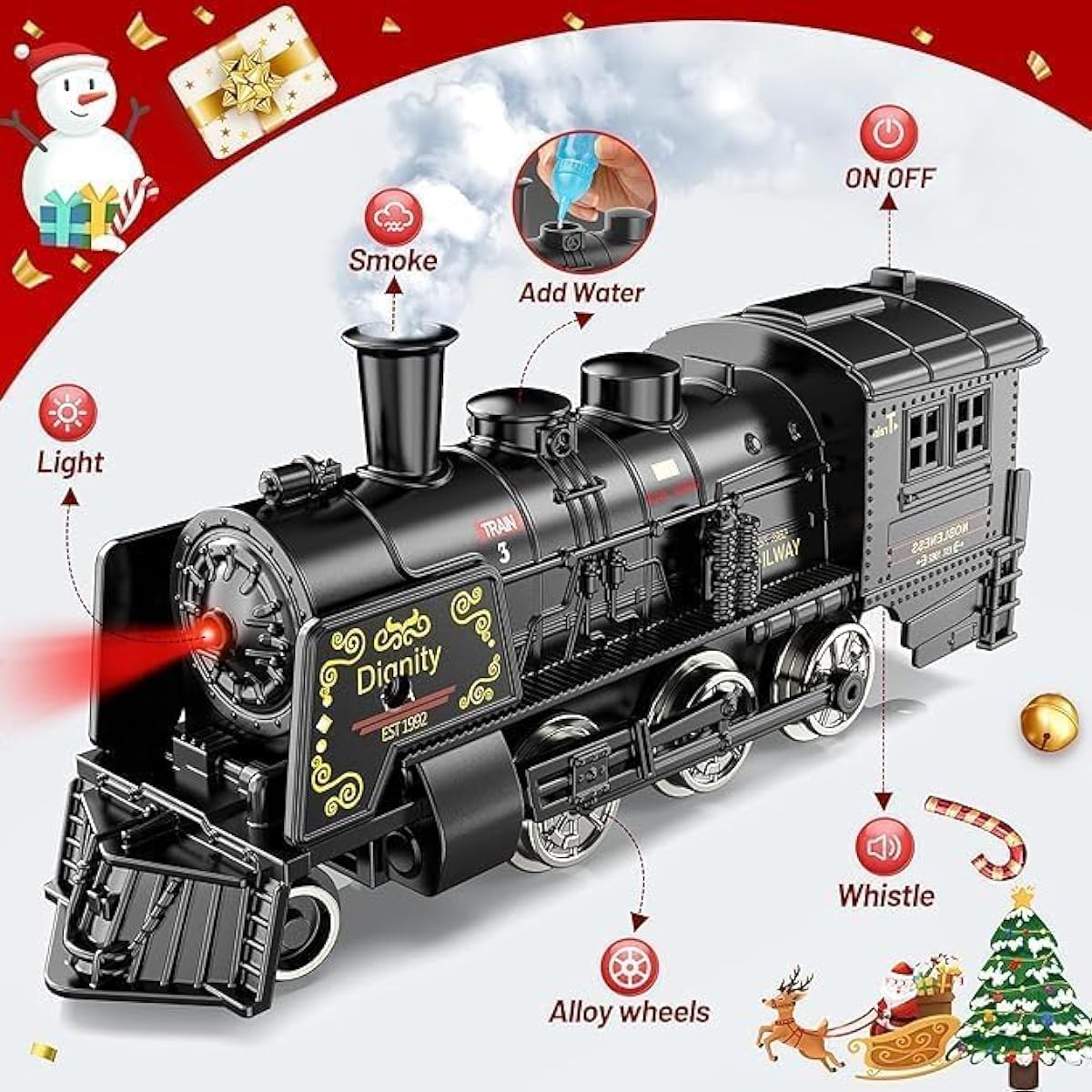 Hot Bee Train Set, Toy Train Set, Metal Toy Train with Luxury Track, Luminous Cars, Smoke, Sound and Light, Toddler Model Train Set for Boys Ages 3, 4, 5, 6, 7+, Birthday Gift