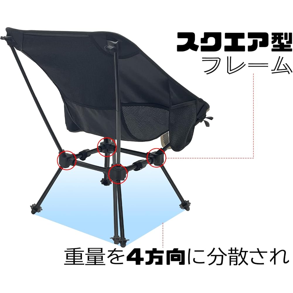 Socpuro Outdoor Chair Camping Chair Compact Lightweight Square Type Comfortable Outdoor Chair Portable Fishing Climbing Chair Small Ventilation Stable Camping Chair Portable (Black)