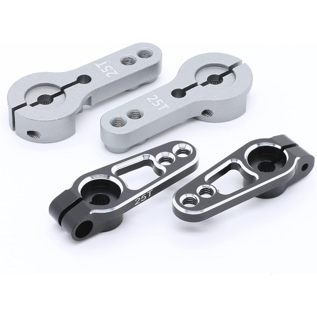 4 Pack 25T Aluminum Servo Horn M3 Thread Metal Steering Arm Perfect for Sincecam Series Servos and 25T High Torque Standard Servos for RC Car Truck Buggy Airplane (Grey, Black)