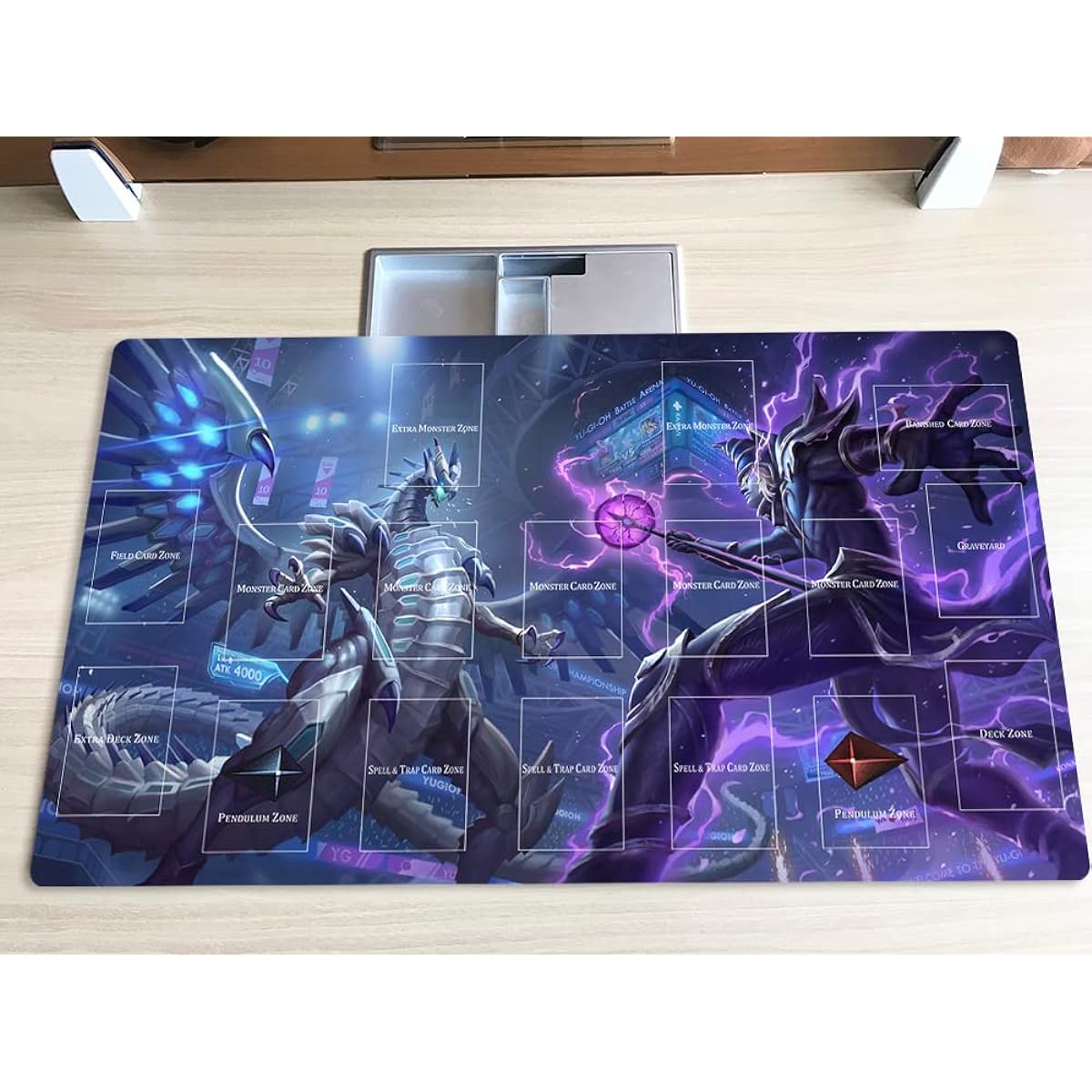 Mlikemat Playmat Blue Eyes Chaos Max Dragon Dark Paladin TCG CCG OCG Trading Card Game Mat with Zone + Free Bag (ZD039-268-A)