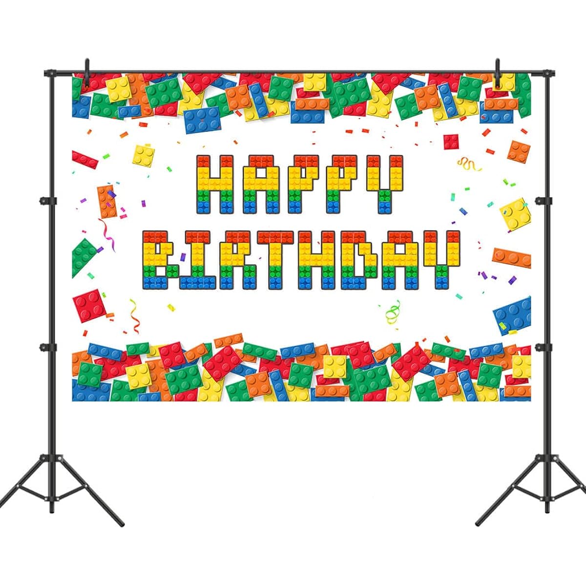 Building Blocks Birthday Backdrop Boy Girl Colorful Building Blocks Happy Birthday Party Photography Background Decorations Kids Birthday Party Cake Table Banner Supplies 7x5ft