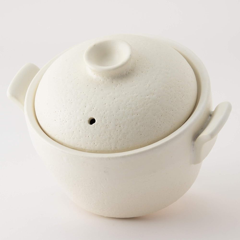 Hase Seito Earthen Pot Casserole Mini, For 1 Person, For 2 People, Approx. 15cm, Approx. 600ml, Open Fire, Dry Fire, Range, Oven OK, White ANC-39