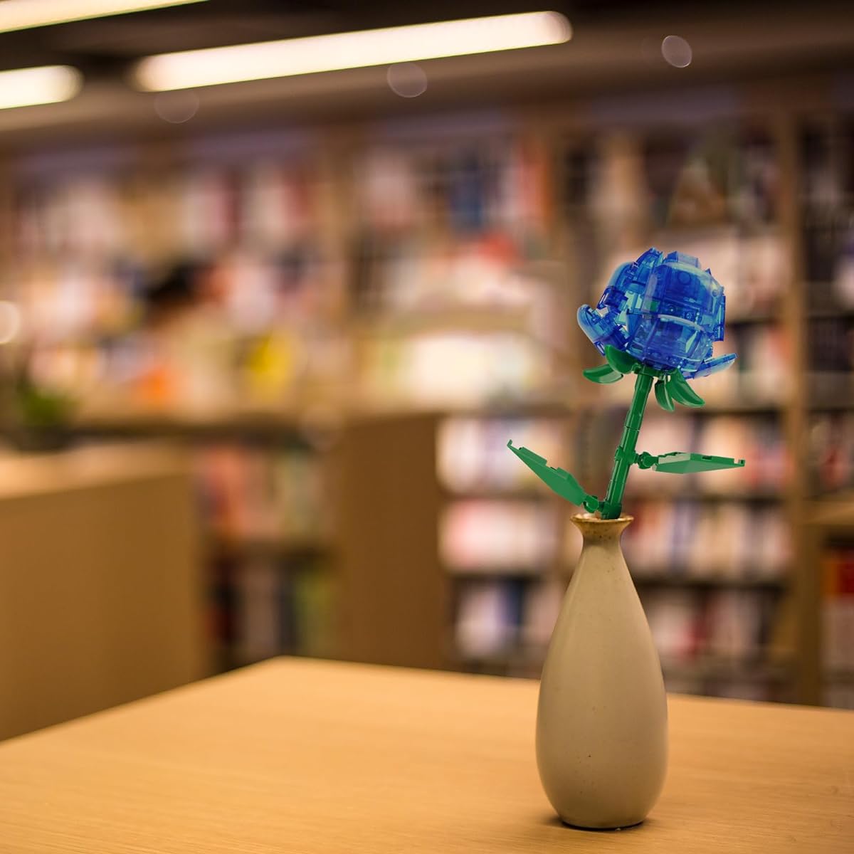 Rose Gift Present Artificial Flower Decoration Mini Building Blocks Compatible with Lego Blue 68 Pieces