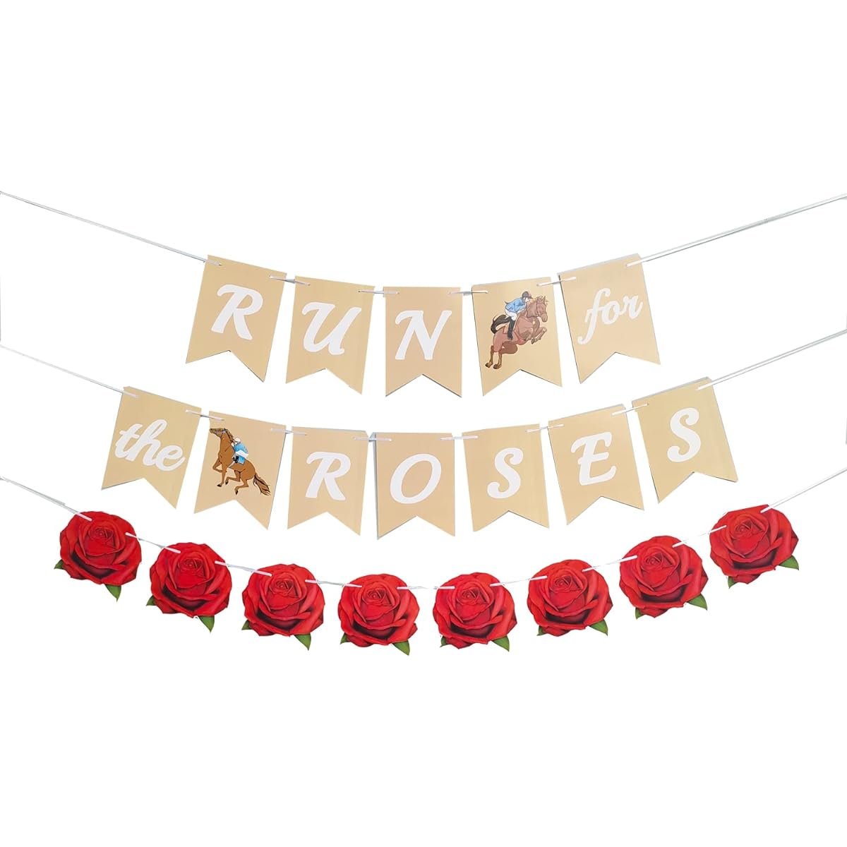 MAGQOO Lamelan Rose Banner Kentucky Derby Banner Kentucky Derby Decoration Horse Race Decoration Garland Kentucky Derby Day Party Home Decor Pre-strung