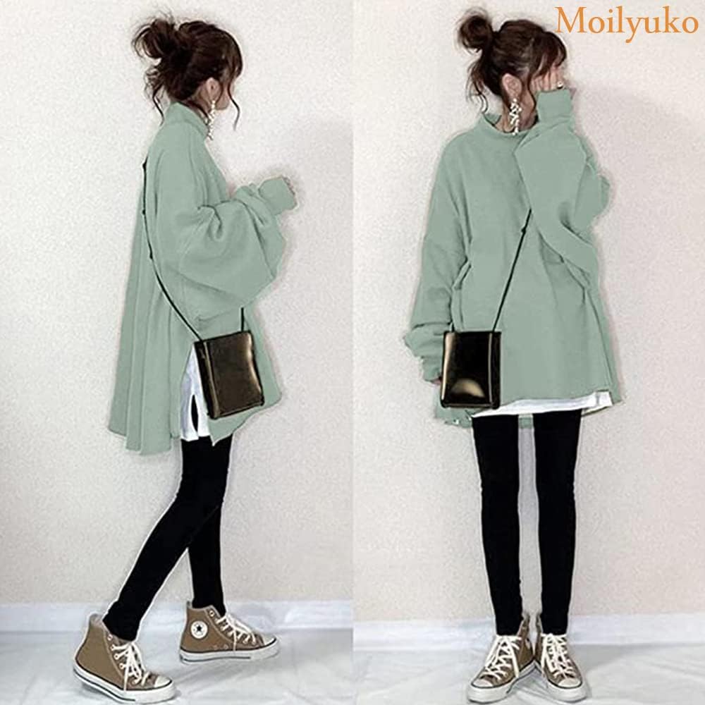 Moilyuko Women's Sweatshirt, Hoodie, Faux Layered, High Neck Top, Plain, Loose, Cute, Casual, Spring, Autumn, Winter Mo20